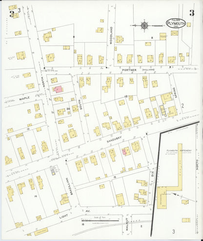Sanborn Fire Insurance Map from Plymouth, Huron And Richland Counties, Ohio (1924), Sheet #0003 - Historic Sanborn Fire Insurance Map Print, vintage old map wall art, antique decor, genealogy gift, Ohio Ohio map