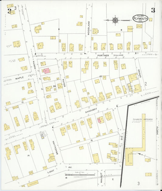 Sanborn Fire Insurance Map from Plymouth, Huron And Richland Counties, Ohio (1924), Sheet #0003 - Historic Sanborn Fire Insurance Map Print, vintage old map wall art, antique decor, genealogy gift, Ohio Ohio map
