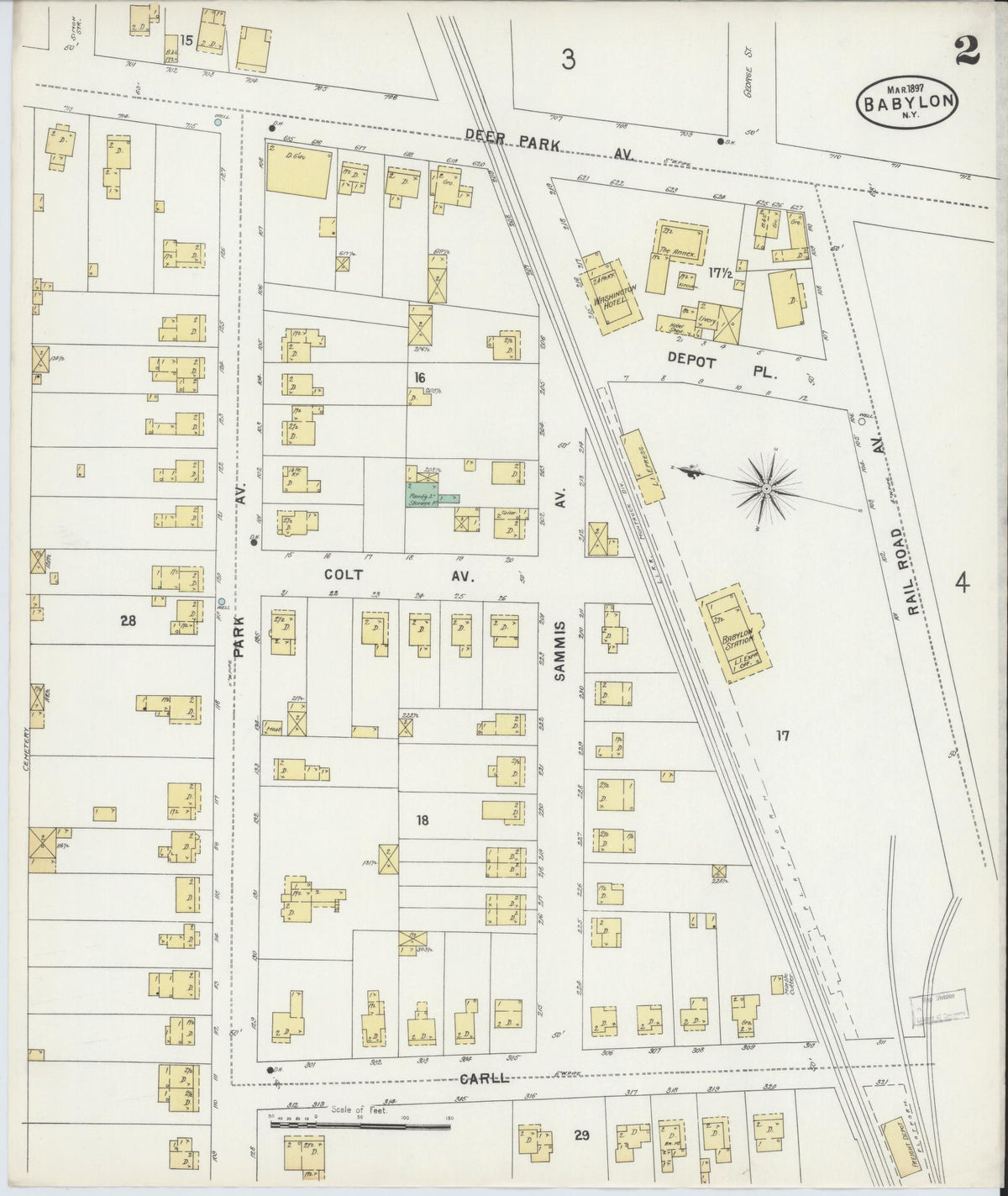 Sanborn Fire Insurance Map from Babylon, Suffolk County, New York (1897), Sheet #0002 - Historic Sanborn Fire Insurance Map Print, vintage old map wall art, antique decor, genealogy gift, New York New York map