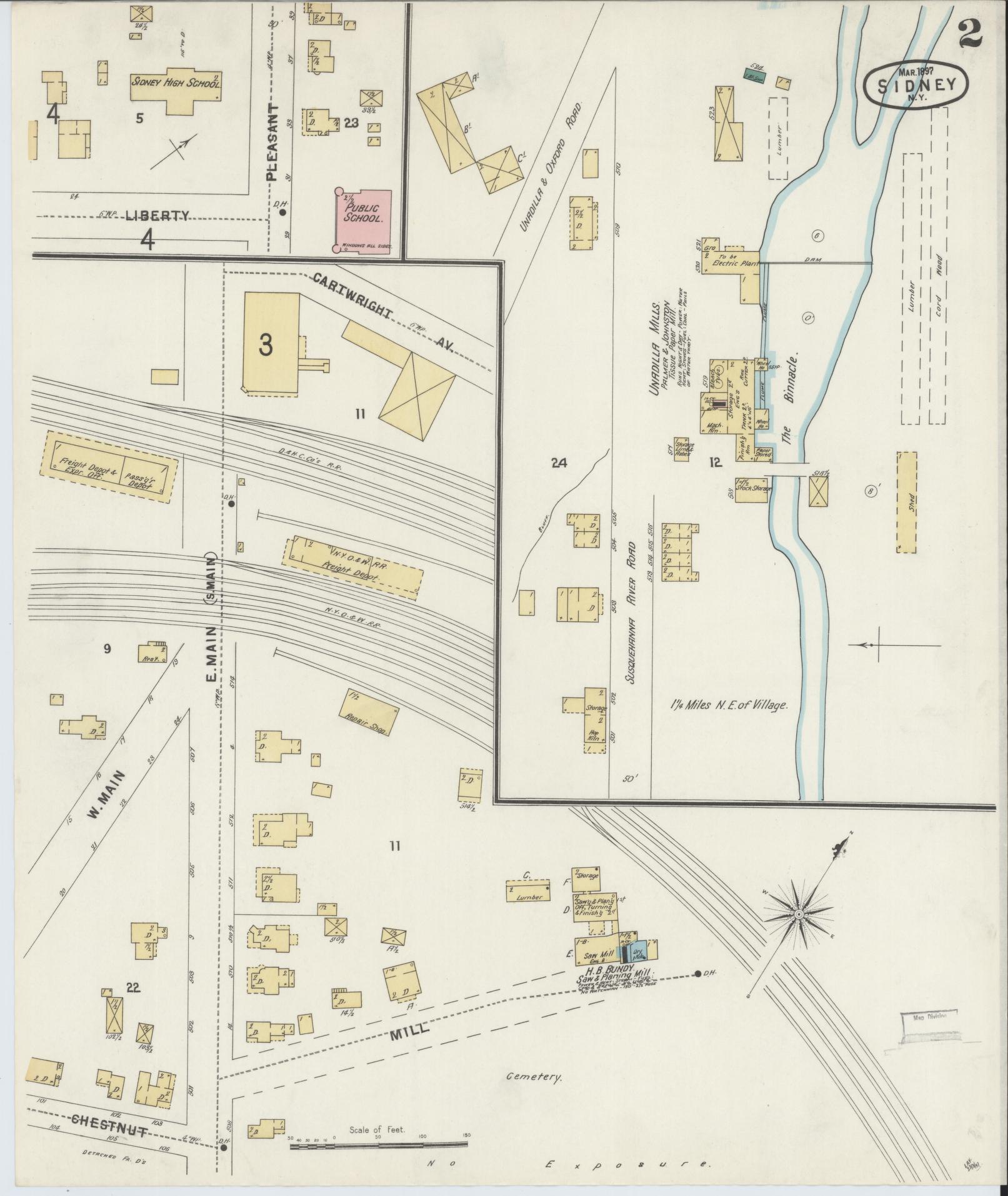 Sanborn Fire Insurance Map from Sidney, Delaware County, New York (1897), Sheet #0002 - Complete Map Set gallery image, historic Sanborn map, vintage wall art, Sidney Delaware