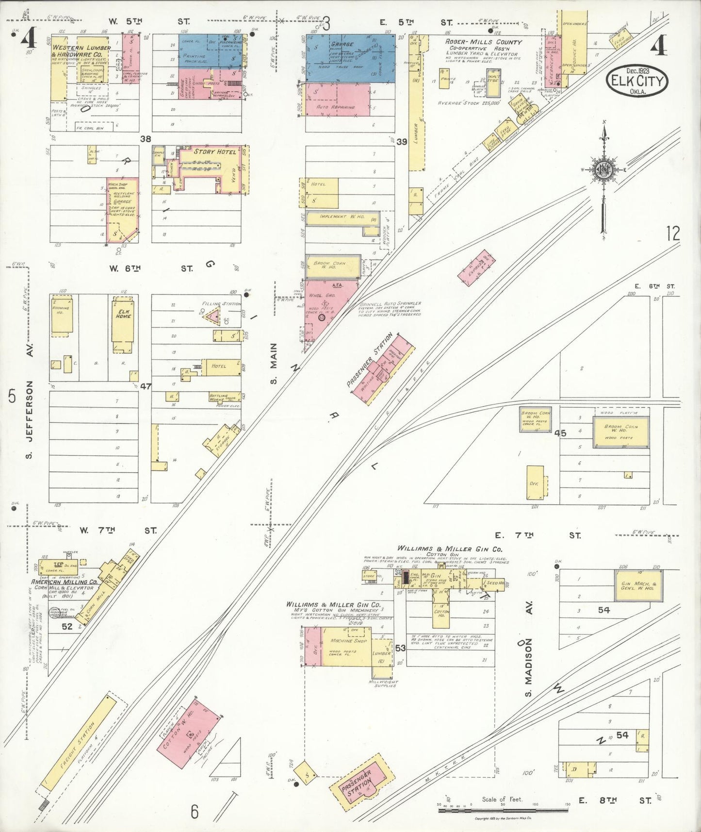Sanborn Fire Insurance Map from Elk City, Beckham County, Oklahoma (1923), Sheet #0004 - Historic Sanborn Fire Insurance Map Print, vintage old map wall art, antique decor, genealogy gift, Oklahoma Oklahoma map