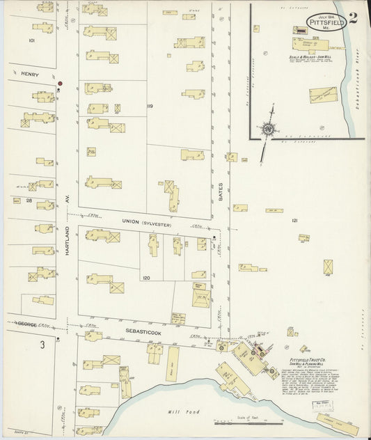 Sanborn Fire Insurance Map from Pittsfield, Somerset County, Maine (1914), Sheet #0002 - Historic Sanborn Fire Insurance Map Print, vintage old map wall art, antique decor, genealogy gift, Maine Maine map