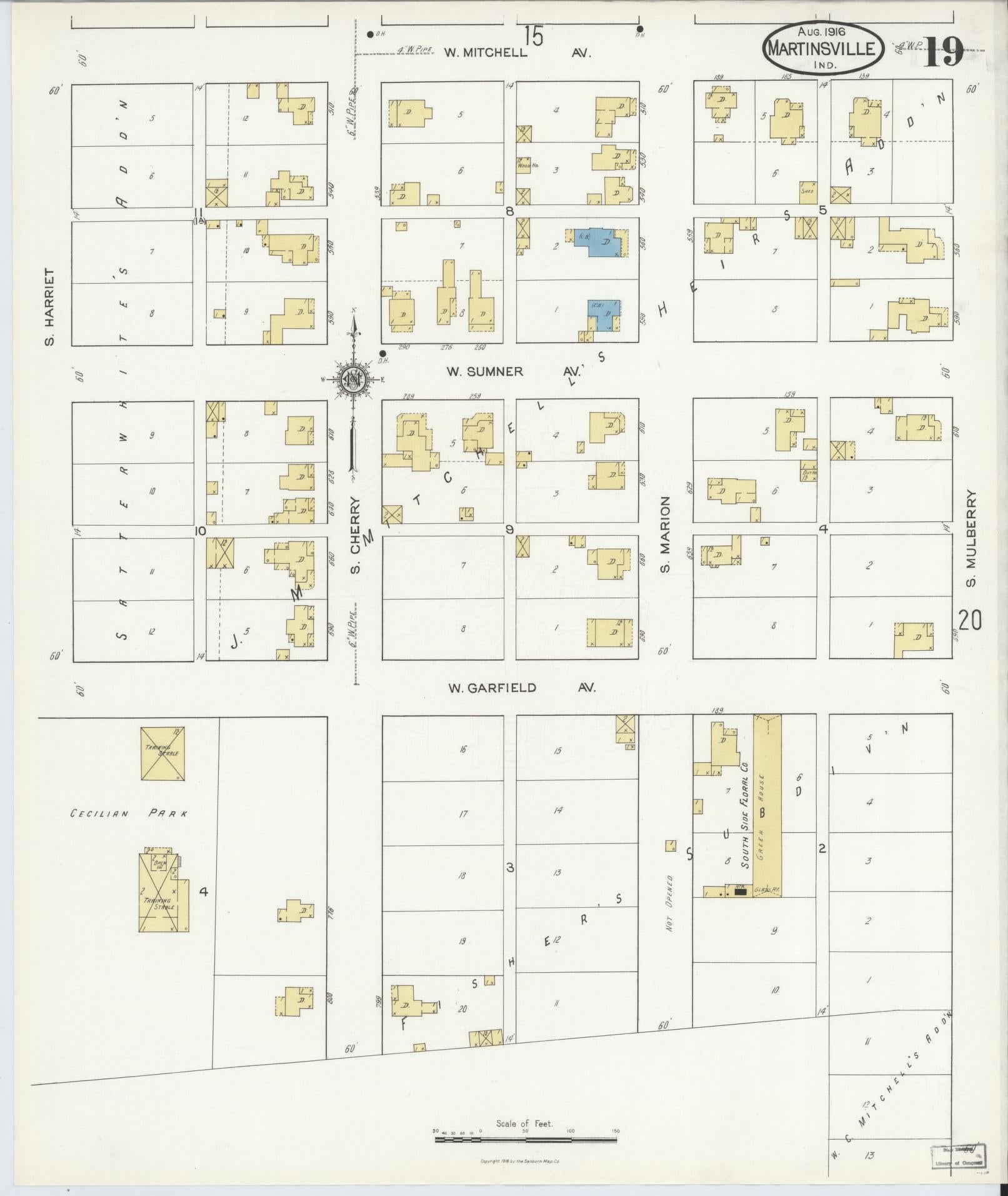Sanborn Fire Insurance Map from Martinsville, Morgan County, Indiana (1916), Sheet #0019 - Complete Map Set gallery image, historic Sanborn map, vintage wall art, Indiana Indiana