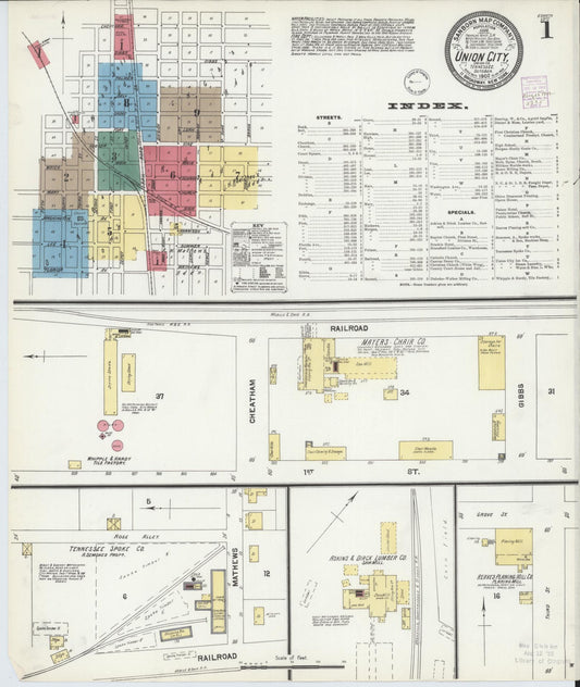 Sanborn Fire Insurance Map from Union City, Obion County, Tennessee (1902), Sheet #0001 - Historic Sanborn Fire Insurance Map Print, vintage old map wall art, antique decor, genealogy gift, Tennessee Tennessee map