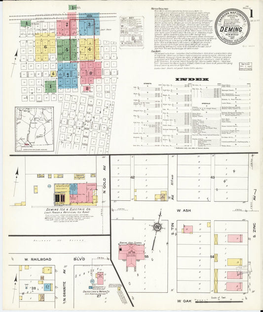 Sanborn Fire Insurance Map from Deming, Luna County, New Mexico (1917), Sheet #0001 - Historic Sanborn Fire Insurance Map Print, vintage old map wall art, antique decor, genealogy gift, New Mexico New Mexico map