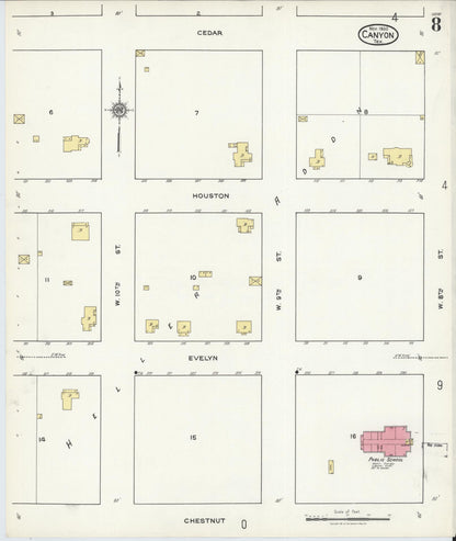 Sanborn Fire Insurance Map from Canyon, Randall County, Texas (1920), Sheet #0008 - Historic Sanborn Fire Insurance Map Print, vintage old map wall art, antique decor, genealogy gift, Texas Texas map