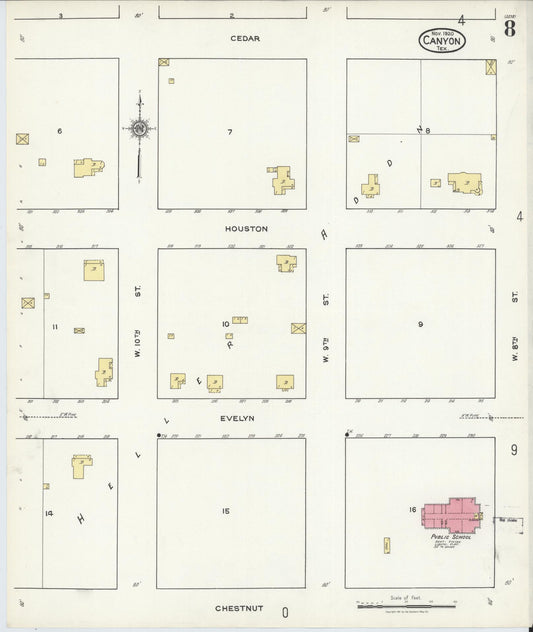 Sanborn Fire Insurance Map from Canyon, Randall County, Texas (1920), Sheet #0008 - Historic Sanborn Fire Insurance Map Print, vintage old map wall art, antique decor, genealogy gift, Texas Texas map