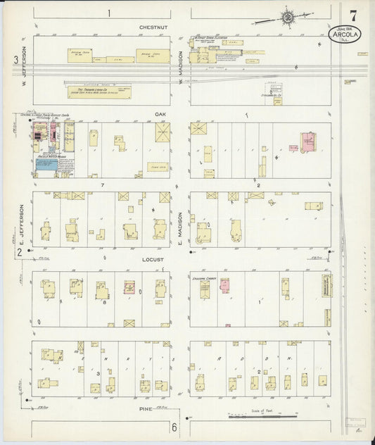 Sanborn Fire Insurance Map from Arcola, Douglas County, Illinois (1914), Sheet #0007 - Historic Sanborn Fire Insurance Map Print, vintage old map wall art, antique decor, genealogy gift, Illinois Illinois map