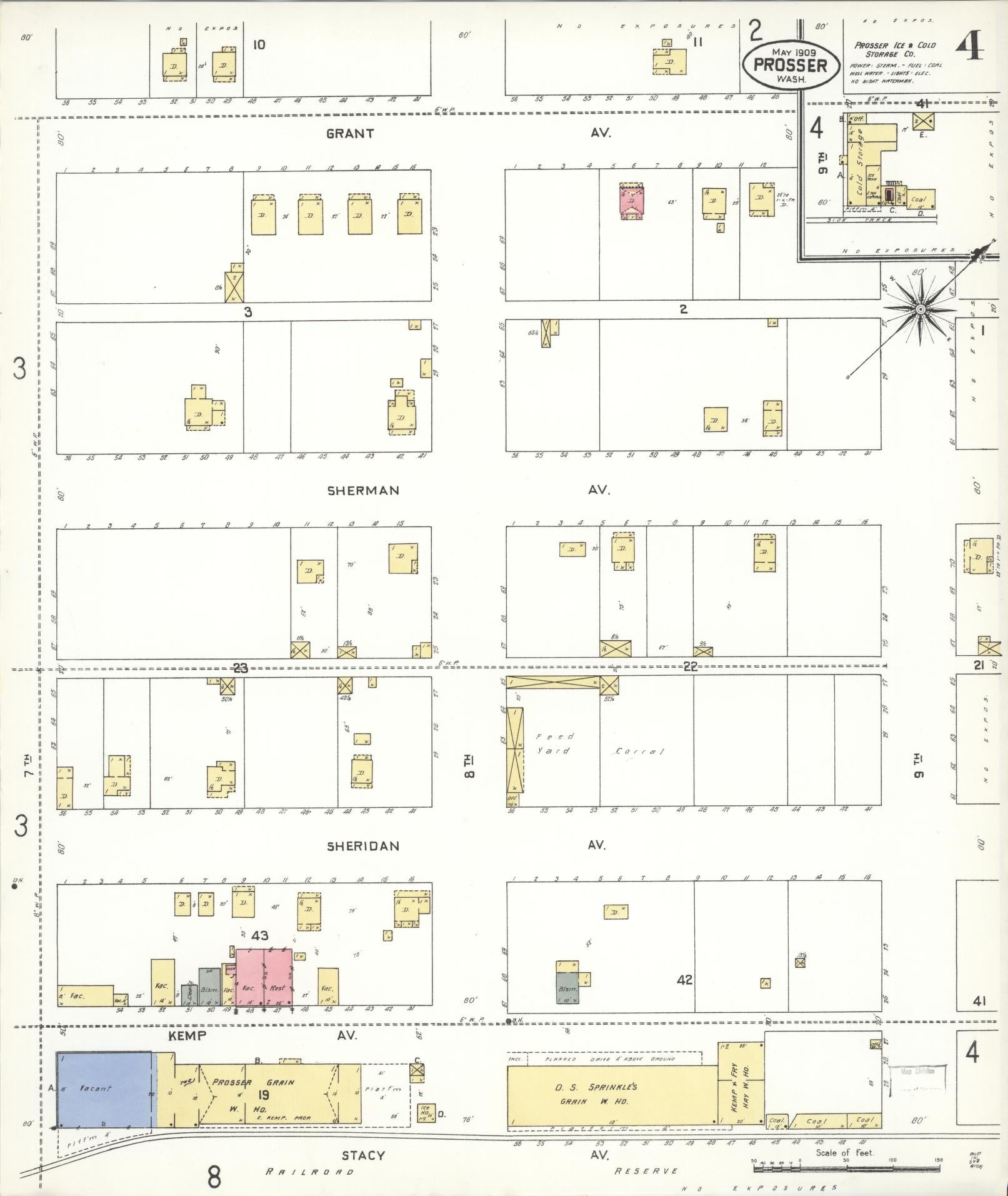 Sanborn Fire Insurance Map from Prosser, Benton County, Washington (1909), Sheet #0004 - Historic Sanborn Fire Insurance Map Print, vintage old map wall art, antique decor, genealogy gift, Washington Washington map