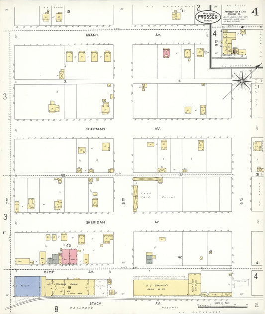 Sanborn Fire Insurance Map from Prosser, Benton County, Washington (1909), Sheet #0004 - Historic Sanborn Fire Insurance Map Print, vintage old map wall art, antique decor, genealogy gift, Washington Washington map