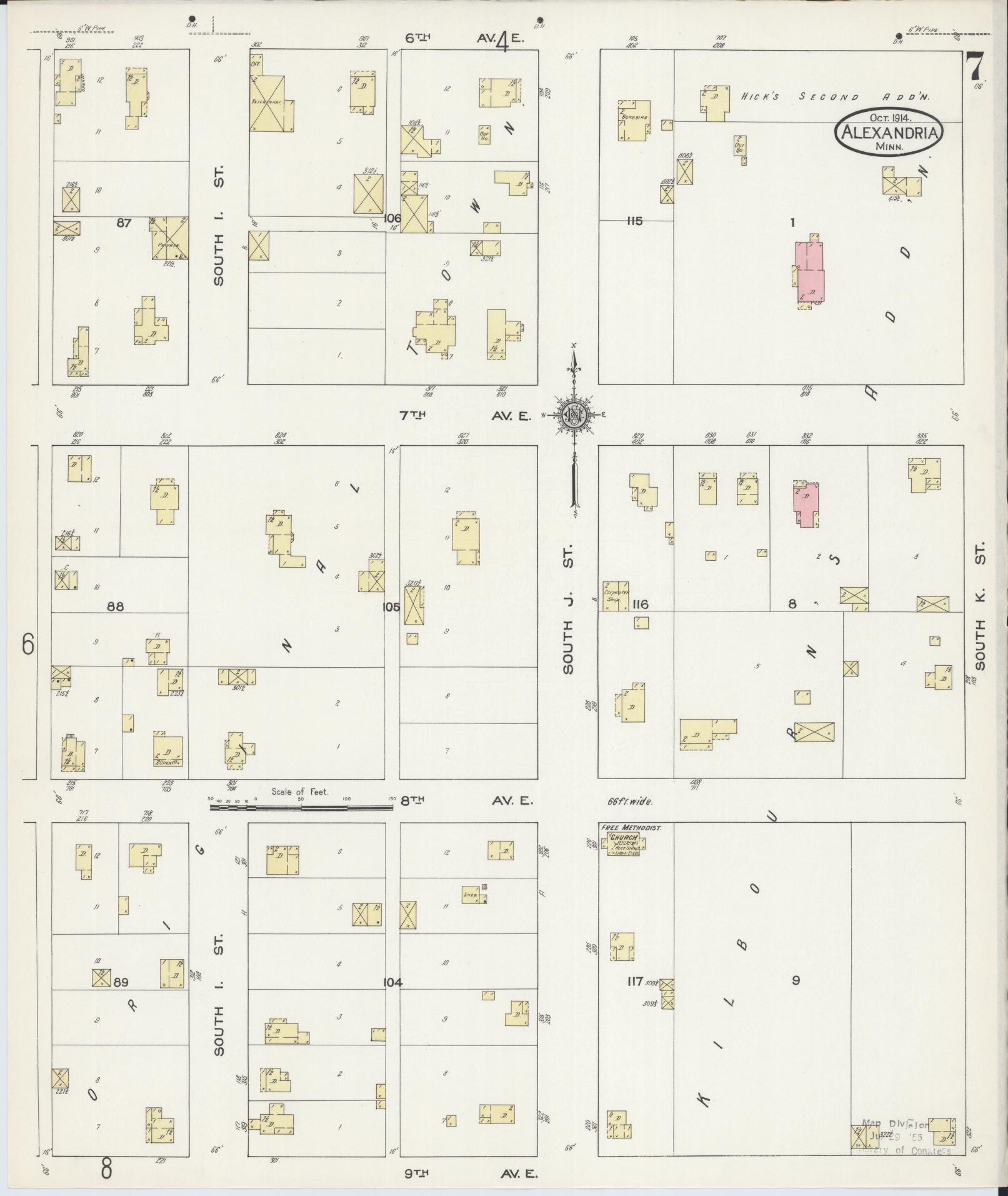 Sanborn Fire Insurance Map from Alexandria, Douglas County, Minnesota (1914), Sheet #0007 - Historic Sanborn Fire Insurance Map Print, vintage old map wall art, antique decor, genealogy gift, Minnesota Minnesota map