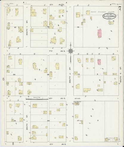 Sanborn Fire Insurance Map from Alexandria, Douglas County, Minnesota (1914), Sheet #0007 - Historic Sanborn Fire Insurance Map Print, vintage old map wall art, antique decor, genealogy gift, Minnesota Minnesota map