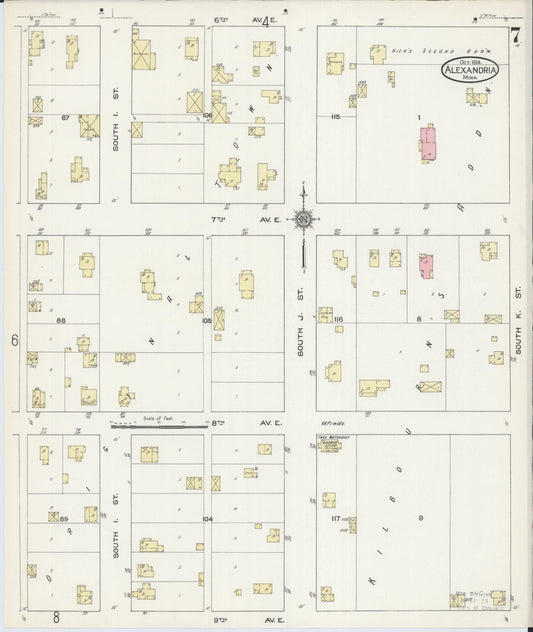 Sanborn Fire Insurance Map from Alexandria, Douglas County, Minnesota (1914), Sheet #0007 - Historic Sanborn Fire Insurance Map Print, vintage old map wall art, antique decor, genealogy gift, Minnesota Minnesota map