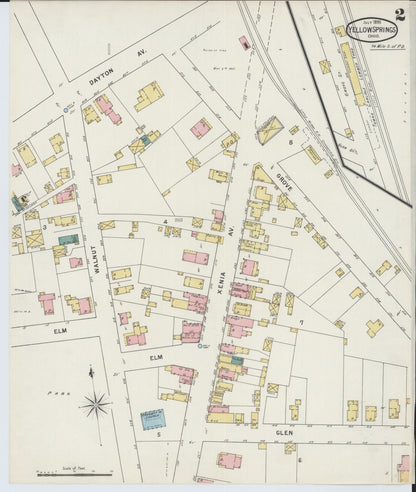 Sanborn Fire Insurance Map from Yellow Springs, Greene County, Ohio (1895), Sheet #0002 - Historic Sanborn Fire Insurance Map Print, vintage old map wall art, antique decor, genealogy gift, Ohio Ohio map