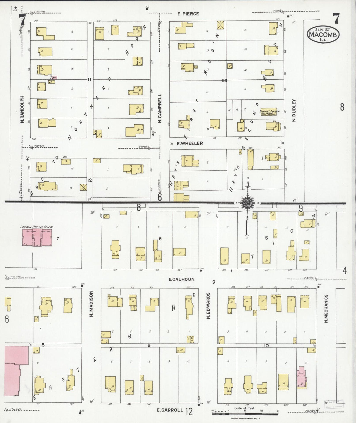 Sanborn Fire Insurance Map from Macomb, Mcdonough County, Illinois (1924), Sheet #0007 - Complete Map Set gallery image, historic Sanborn map, vintage wall art, Illinois Illinois