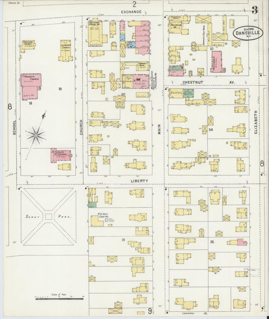 Sanborn Fire Insurance Map from Dansville, Livingston County, New York (1898), Sheet #0003 - Historic Sanborn Fire Insurance Map Print, vintage old map wall art, antique decor, genealogy gift, New York New York map
