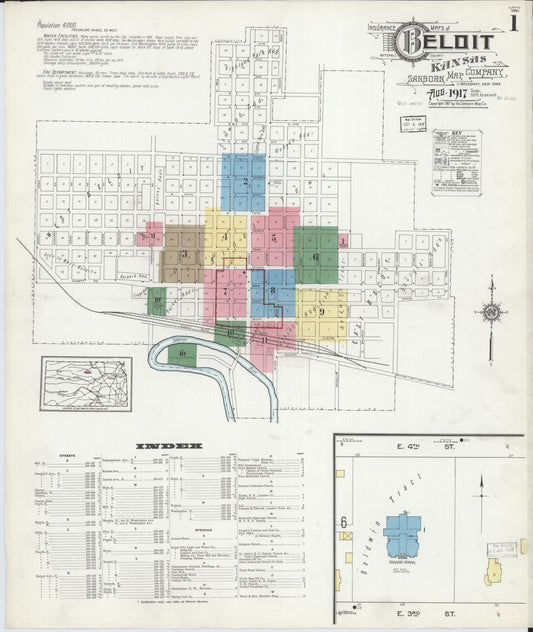 Sanborn Fire Insurance Map from Beloit, Mitchell County, Kansas (1917), Sheet #0001 - Complete Map Set gallery image, historic Sanborn map, vintage wall art, Kansas Kansas