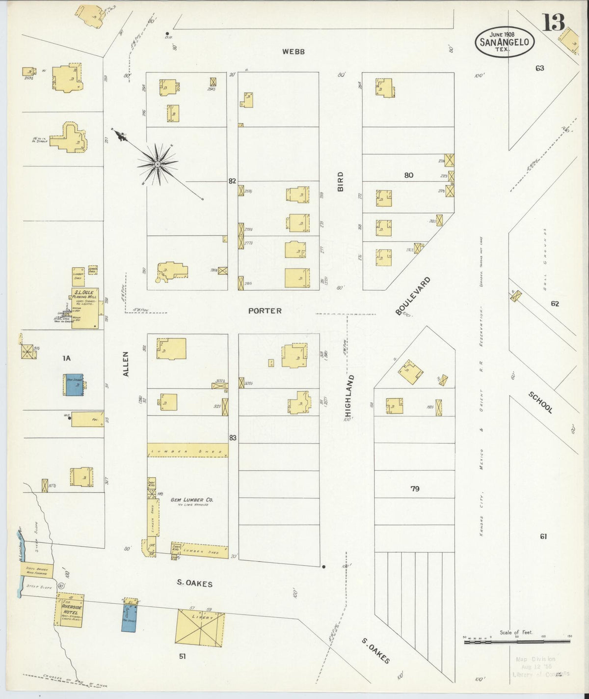 Sanborn Fire Insurance Map from San Angelo, Tom Green County, Texas (1908), Sheet #0013 - Complete Map Set gallery image, historic Sanborn map, vintage wall art, Texas Texas