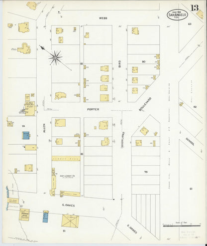 Sanborn Fire Insurance Map from San Angelo, Tom Green County, Texas (1908), Sheet #0013 - Complete Map Set gallery image, historic Sanborn map, vintage wall art, Texas Texas