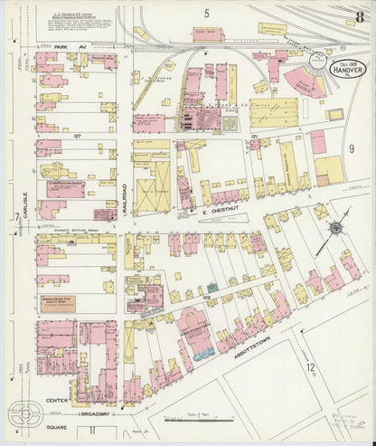 Sanborn Fire Insurance Map from Hanover, York County, Pennsylvania (1909), Sheet #0008 - Historic Sanborn Fire Insurance Map Print, vintage old map wall art, antique decor, genealogy gift, Pennsylvania Pennsylvania map