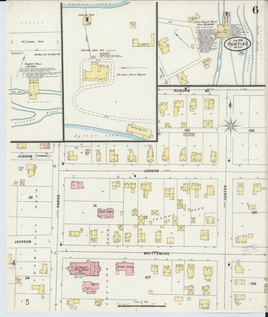 Sanborn Fire Insurance Map from Pontiac, Oakland County, Michigan (1898), Sheet #0006 - Historic Sanborn Fire Insurance Map Print, vintage old map wall art, antique decor, genealogy gift, Michigan Michigan map