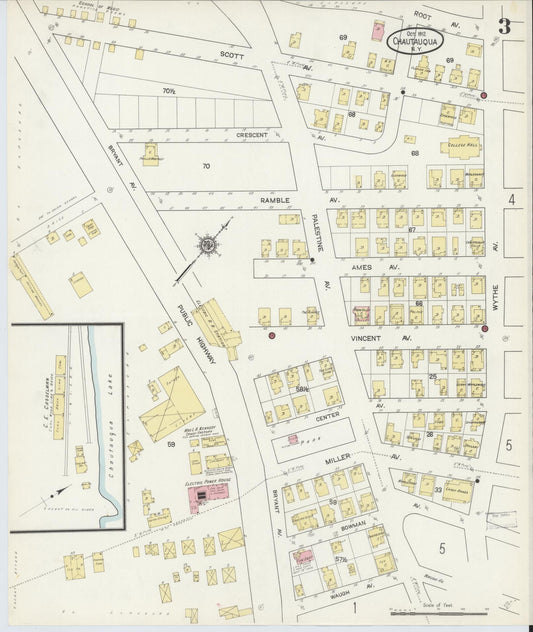 Sanborn Fire Insurance Map from Chautauqua, Chautauqua County, New York (1912), Sheet #0003 - Historic Sanborn Fire Insurance Map Print, vintage old map wall art, antique decor, genealogy gift, New York New York map