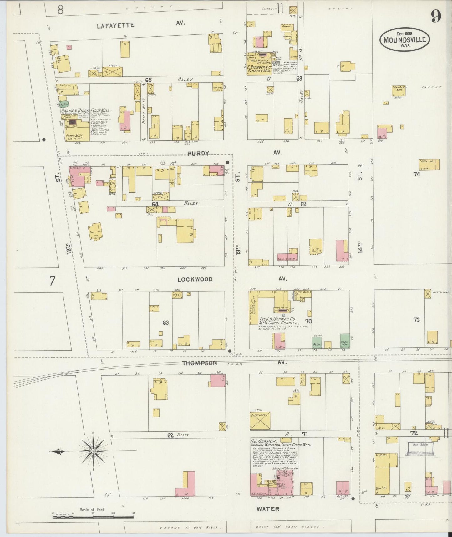 Sanborn Fire Insurance Map from Moundsville, Marshall County, West Virginia (1898), Sheet #0009 - Historic Sanborn Fire Insurance Map Print, vintage old map wall art, antique decor, genealogy gift, West Virginia West Virginia map
