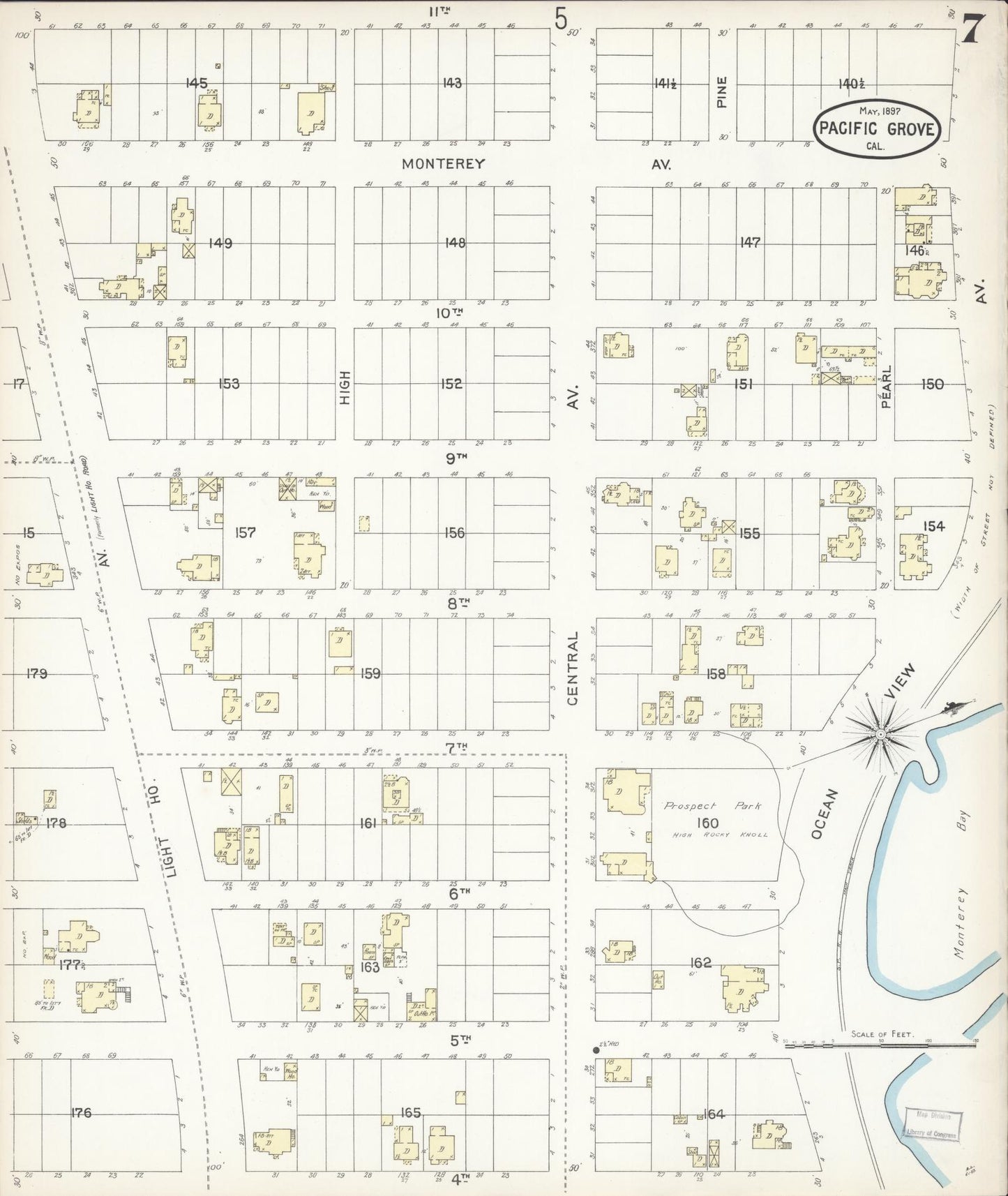 Sanborn Fire Insurance Map from Pacific Grove, Monterey County, California (1897), Sheet #0007 - Complete Map Set gallery image, historic Sanborn map, vintage wall art, California California