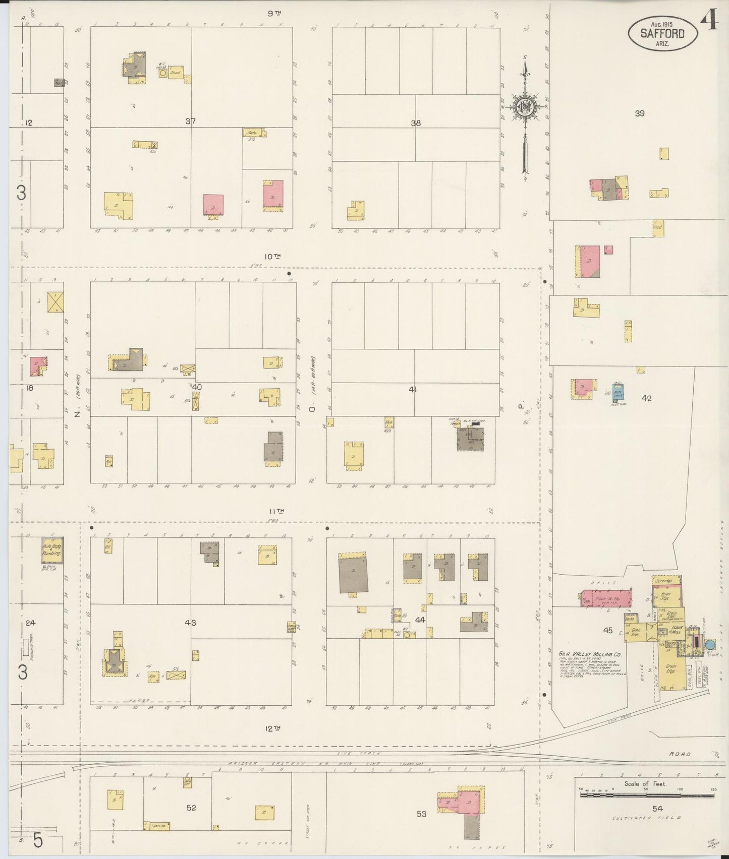 Sanborn Fire Insurance Map from Safford, Graham County, Arizona (1915), Sheet #0004 - Complete Map Set gallery image, historic Sanborn map, vintage wall art, Arizona Arizona
