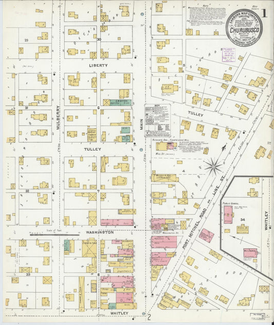 Sanborn Fire Insurance Map from Churubusco, Whitley County, Indiana (1905), Sheet #0001 - Complete Map Set gallery image, historic Sanborn map, vintage wall art, Indiana Indiana