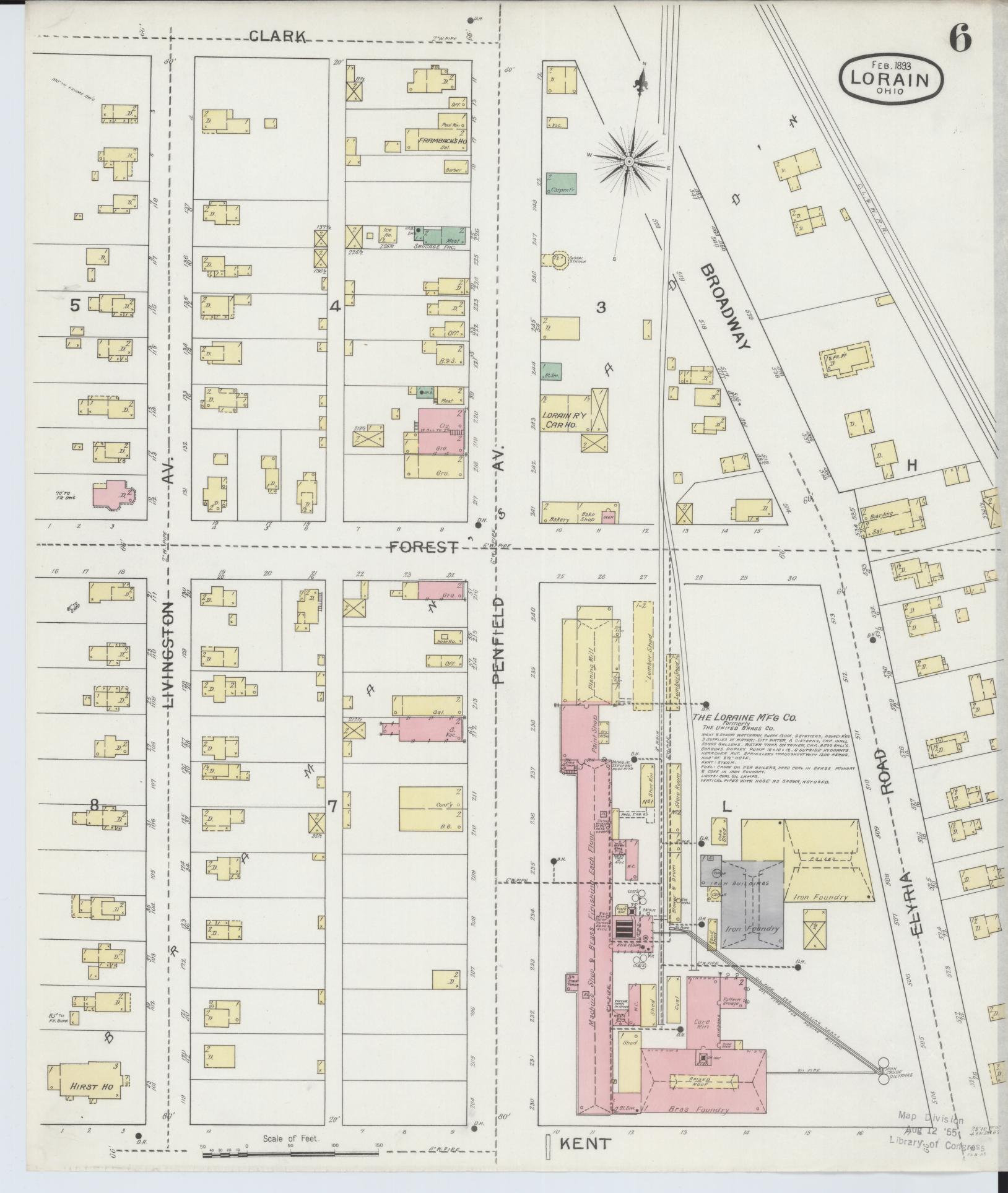 Sanborn Fire Insurance Map from Lorain, Lorain County, Ohio (1893), Sheet #0006 - Complete Map Set gallery image, historic Sanborn map, vintage wall art, Ohio Ohio