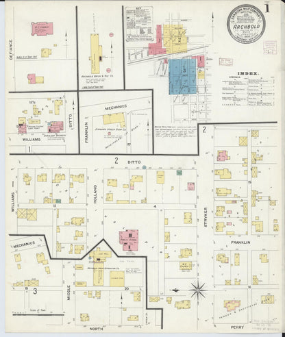 Sanborn Fire Insurance Map from Archbold, Fulton County, Ohio (1908), Sheet #0001 - Historic Sanborn Fire Insurance Map Print, vintage old map wall art, antique decor, genealogy gift, Ohio Ohio map