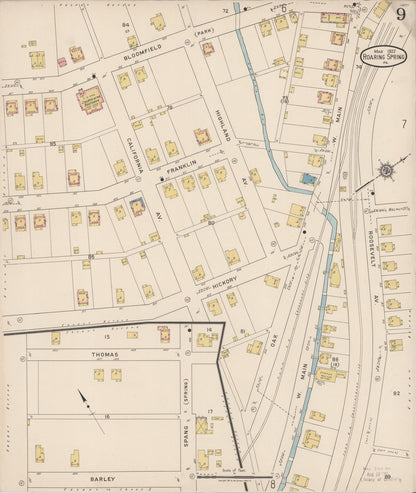 Sanborn Fire Insurance Map from Roaring Spring, Blair County, Pennsylvania (1922), Sheet #0009 - Historic Sanborn Fire Insurance Map Print, vintage old map wall art, antique decor, genealogy gift, Pennsylvania Pennsylvania map