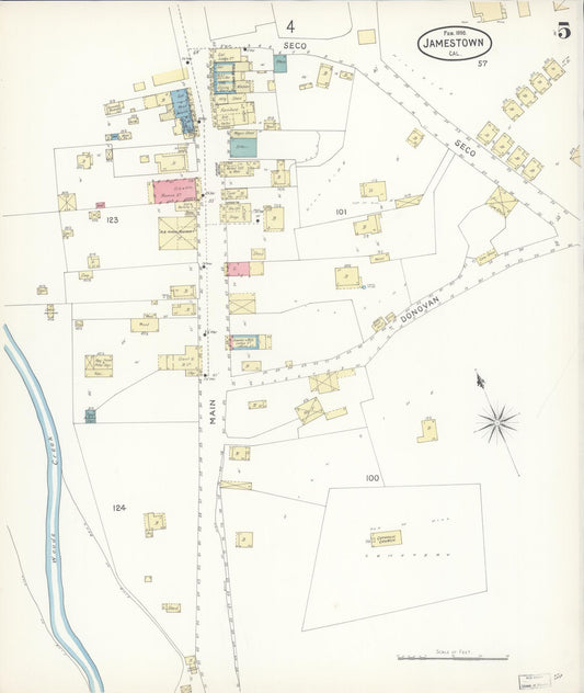 Sanborn Fire Insurance Map from Jamestown, Tuolumne County, California (1898), Sheet #0005 - Historic Sanborn Fire Insurance Map Print, vintage old map wall art, antique decor, genealogy gift, California California map