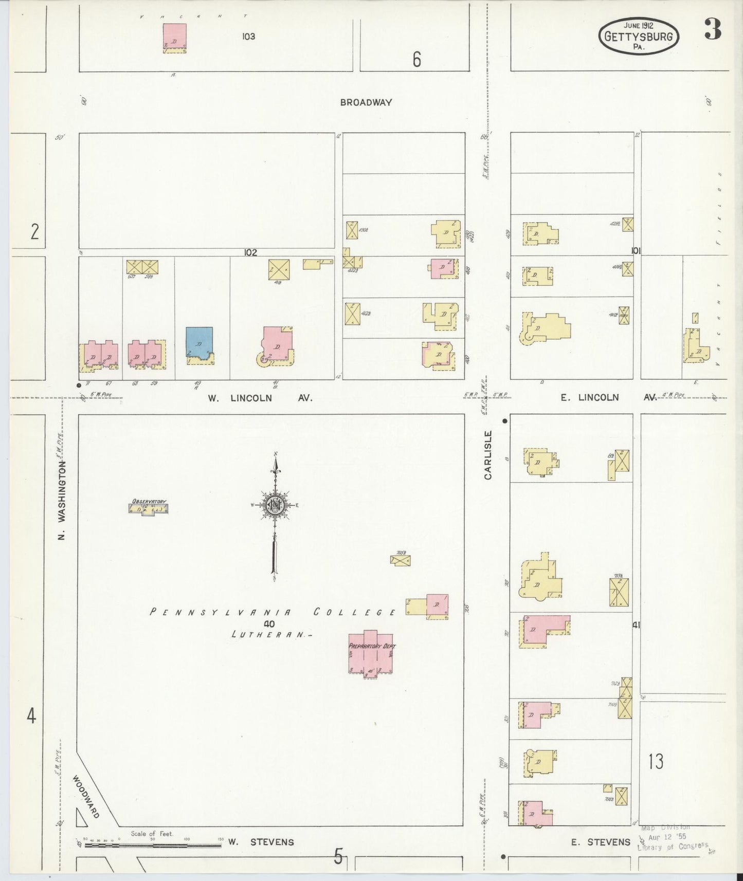 Sanborn Fire Insurance Map from Gettysburg, Adams County, Pennsylvania (1912), Sheet #0003 - Historic Sanborn Fire Insurance Map Print, vintage old map wall art, antique decor, genealogy gift, Pennsylvania Pennsylvania map