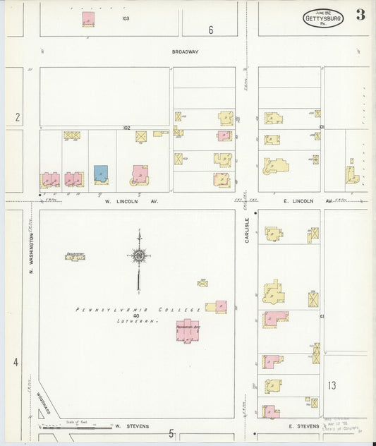 Sanborn Fire Insurance Map from Gettysburg, Adams County, Pennsylvania (1912), Sheet #0003 - Historic Sanborn Fire Insurance Map Print, vintage old map wall art, antique decor, genealogy gift, Pennsylvania Pennsylvania map
