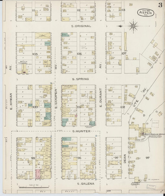 Sanborn Fire Insurance Map from Aspen, Pitkin County, Colorado (1886), Sheet #0003 - Historic Sanborn Fire Insurance Map Print, vintage old map wall art, antique decor, genealogy gift, Colorado Colorado map