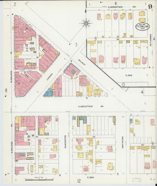 Sanborn Fire Insurance Map from Fort Collins, Larimer County, Colorado (1906), Sheet #0009 - Historic Sanborn Fire Insurance Map Print, vintage old map wall art, antique decor, genealogy gift, Colorado Colorado map