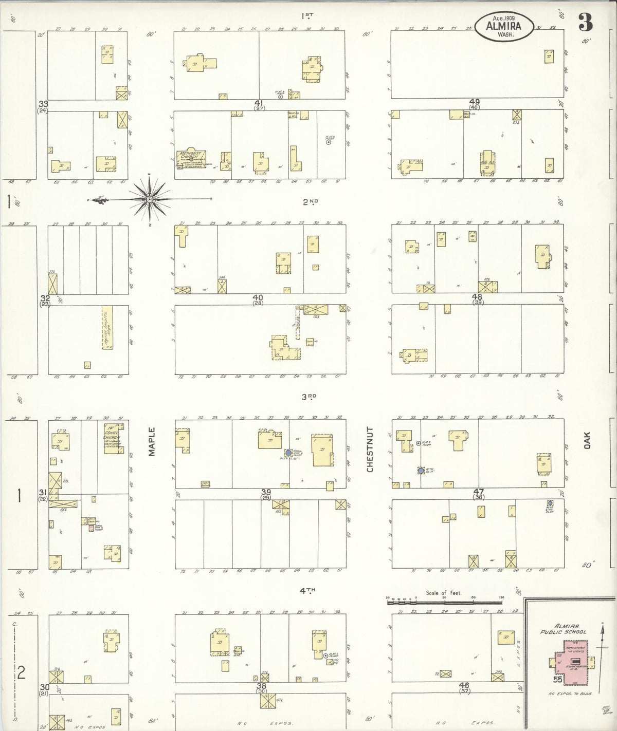 Sanborn Fire Insurance Map from Almira, Lincoln County, Washington (1909), Sheet #0003 - Complete Map Set gallery image, historic Sanborn map, vintage wall art, Washington Washington