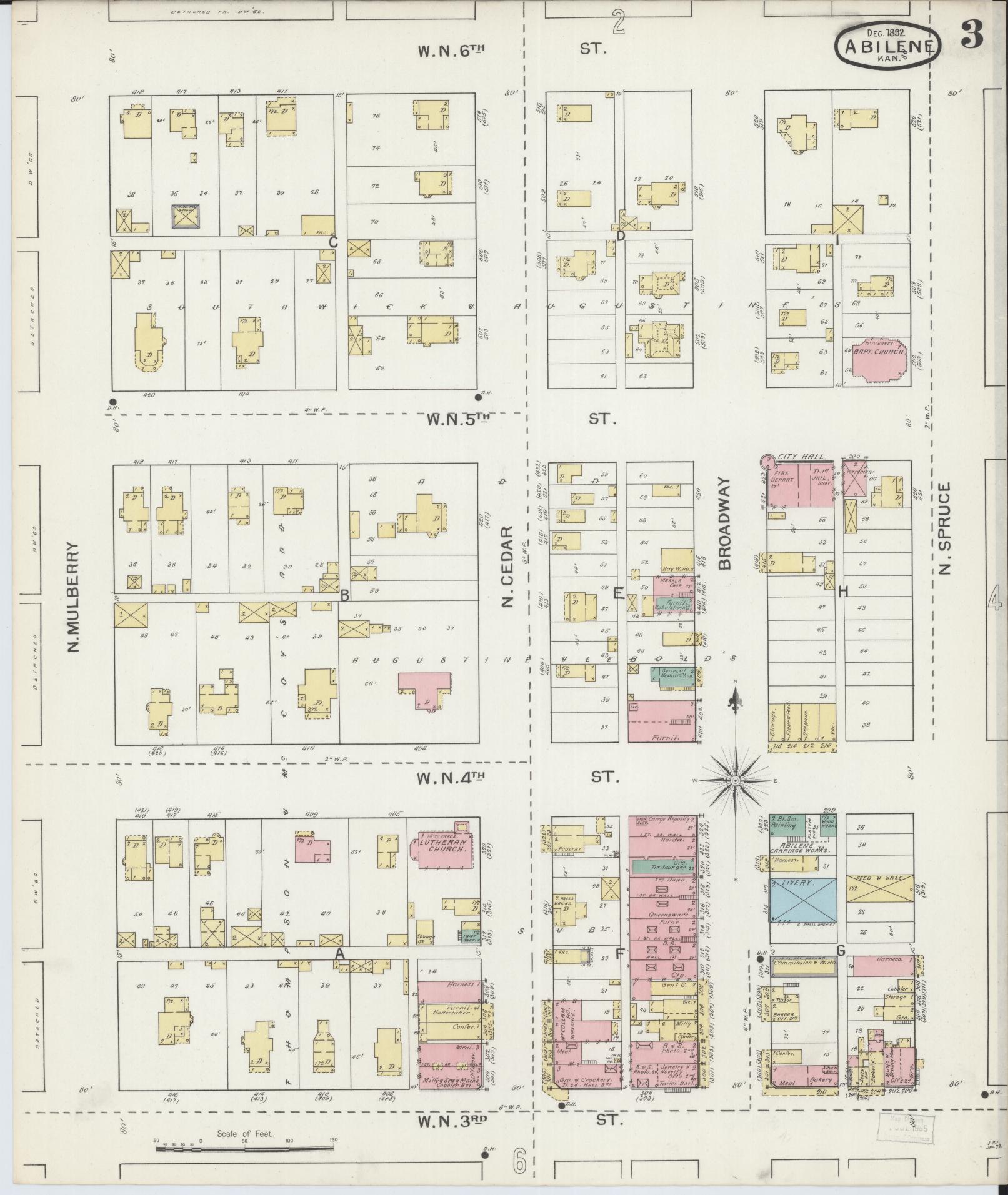 Sanborn Fire Insurance Map from Abilene, Dickinson County, Kansas (1892), Sheet #0003 - Historic Sanborn Fire Insurance Map Print, vintage old map wall art, antique decor, genealogy gift, Kansas Kansas map