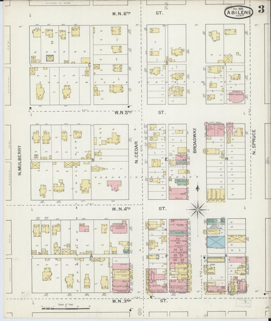 Sanborn Fire Insurance Map from Abilene, Dickinson County, Kansas (1892), Sheet #0003 - Historic Sanborn Fire Insurance Map Print, vintage old map wall art, antique decor, genealogy gift, Kansas Kansas map