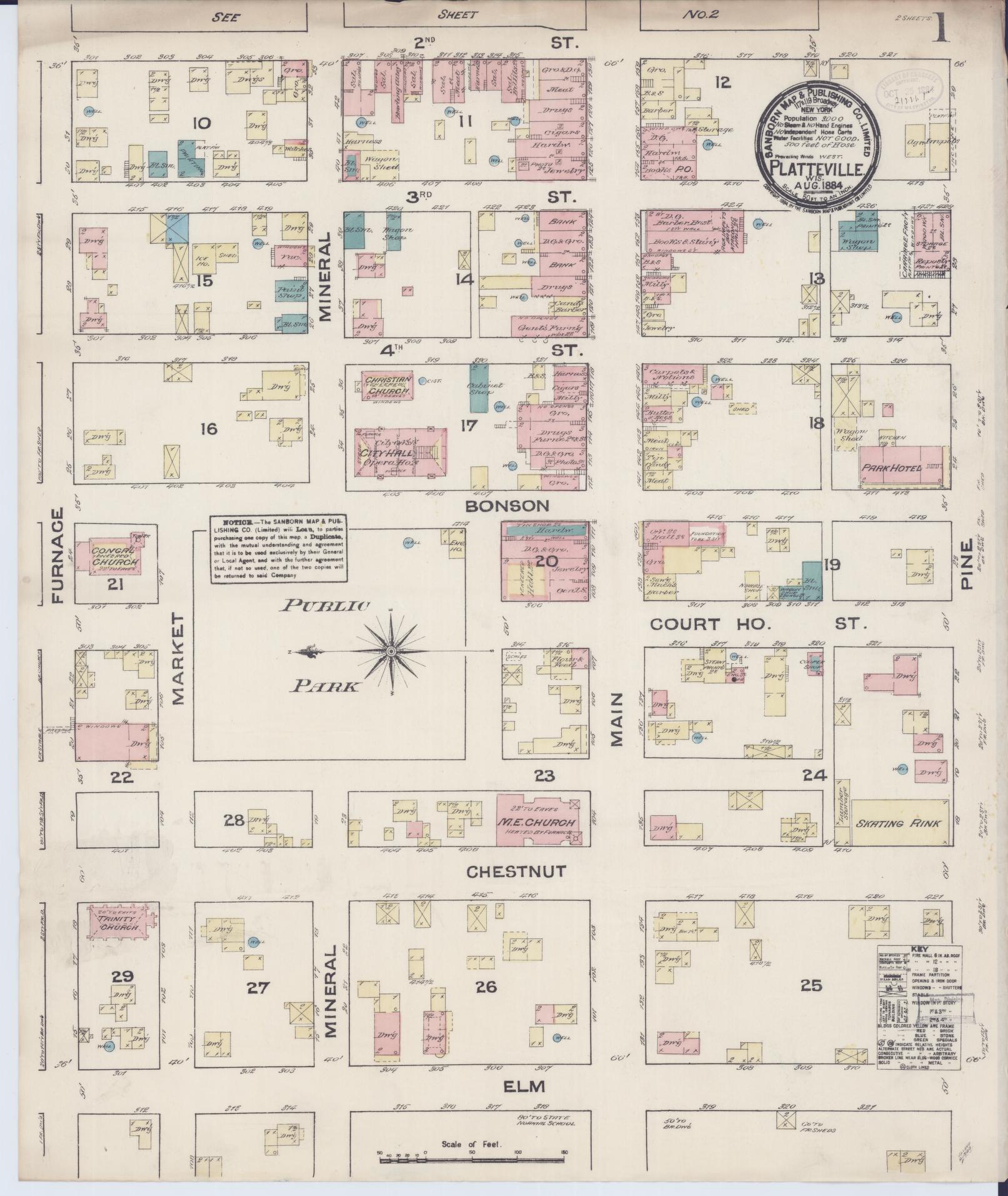 Sanborn Fire Insurance Map from Platteville, Grant County, Wisconsin (1884), Sheet #0001 - Complete Map Set gallery image, historic Sanborn map, vintage wall art, Wisconsin Wisconsin