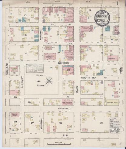 Sanborn Fire Insurance Map from Platteville, Grant County, Wisconsin (1884), Sheet #0001 - Complete Map Set gallery image, historic Sanborn map, vintage wall art, Wisconsin Wisconsin