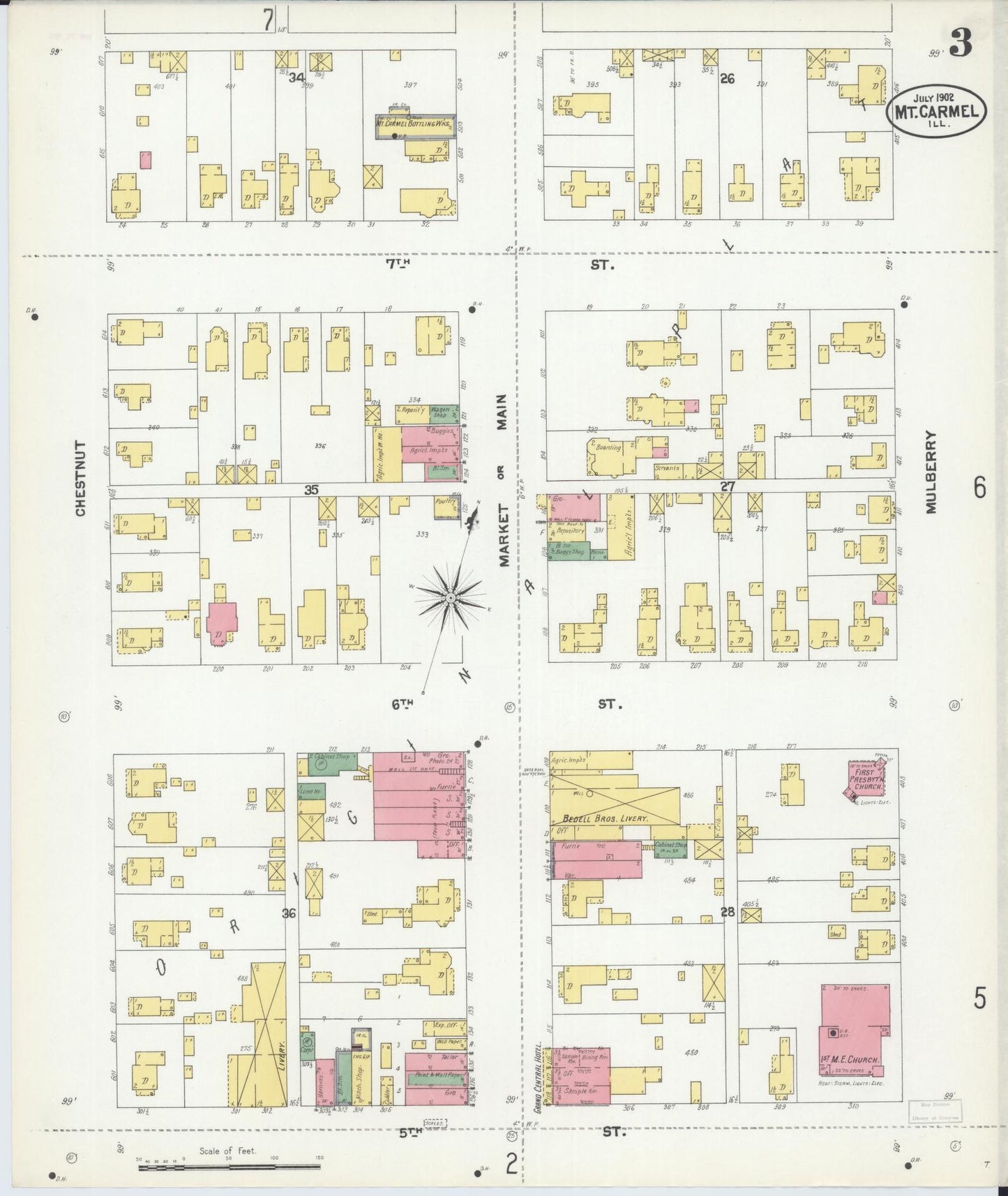Sanborn Fire Insurance Map from Mount Carmel, Wabash County, Illinois (1902), Sheet #0003 - Complete Map Set gallery image, historic Sanborn map, vintage wall art, Illinois Illinois