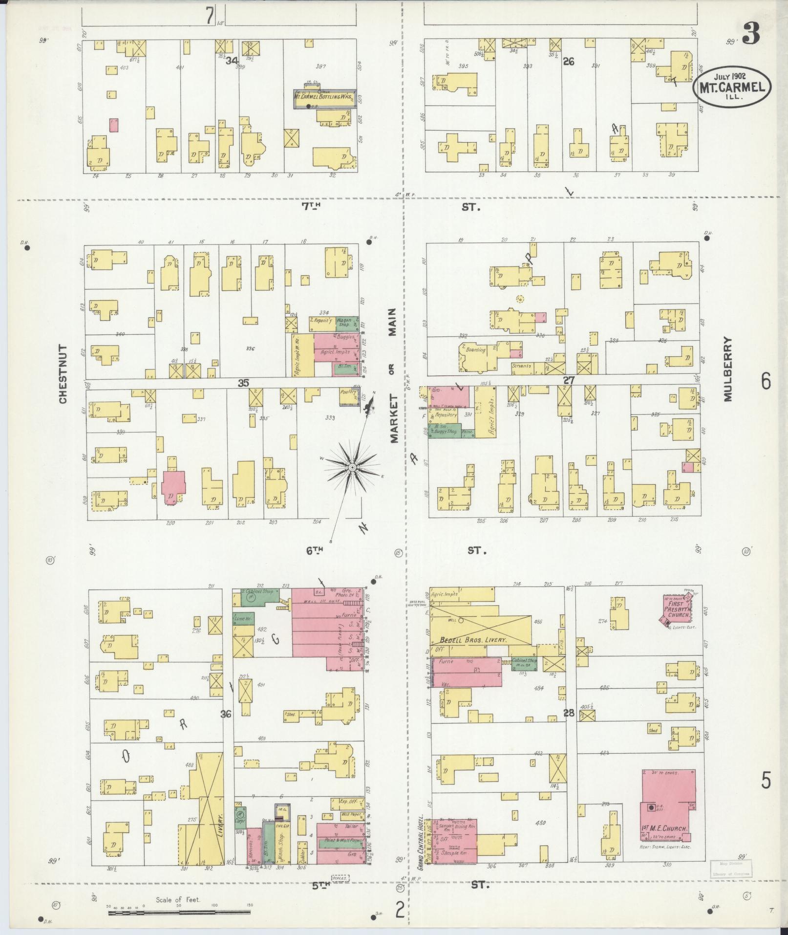 Sanborn Fire Insurance Map from Mount Carmel, Wabash County, Illinois (1902), Sheet #0003 - Complete Map Set gallery image, historic Sanborn map, vintage wall art, Illinois Illinois