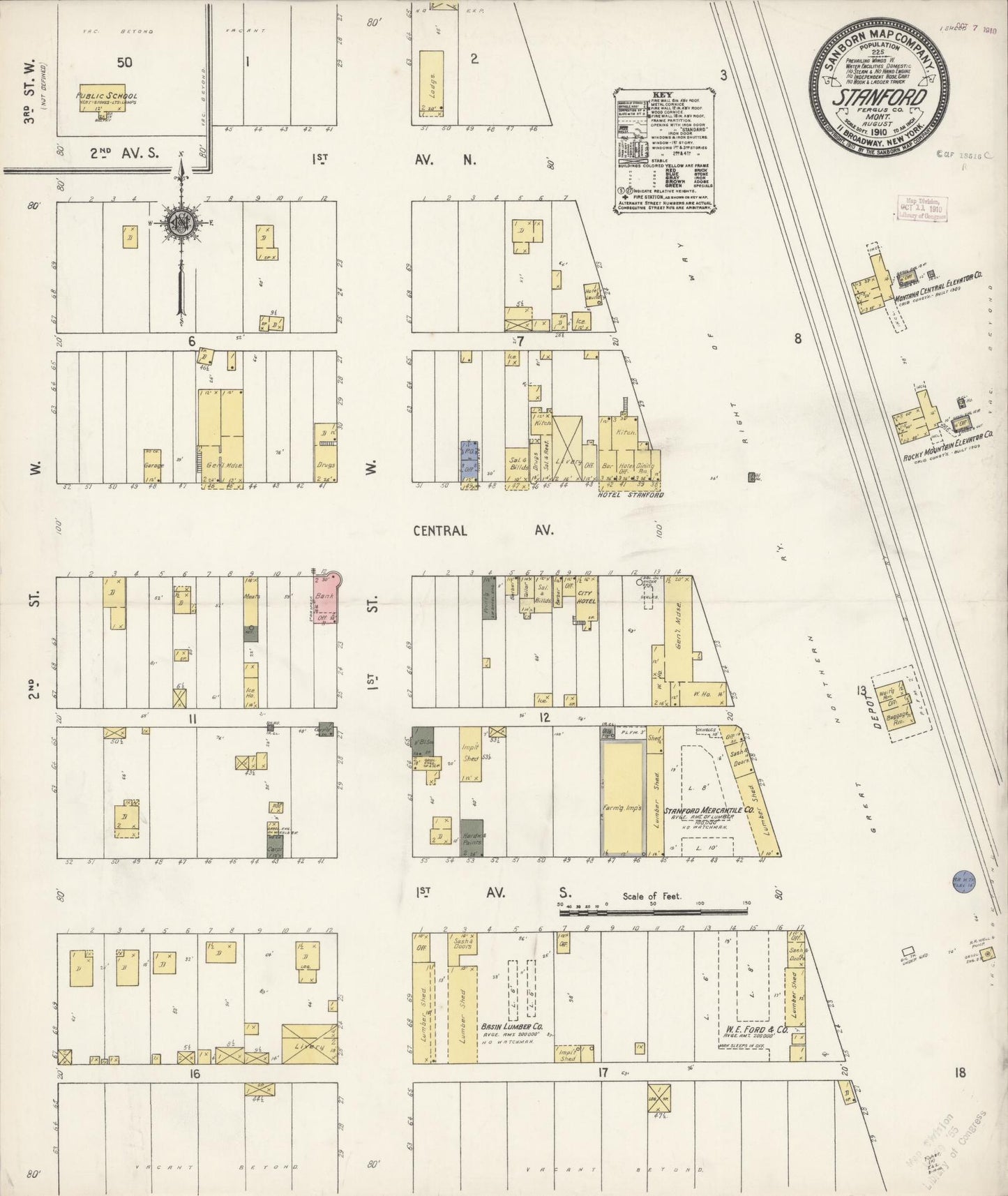 Sanborn Fire Insurance Map from Stanford, Judith Basin County, Montana (1910), Sheet #0001 - Historic Sanborn Fire Insurance Map Print, vintage old map wall art, antique decor, genealogy gift, Montana Montana map