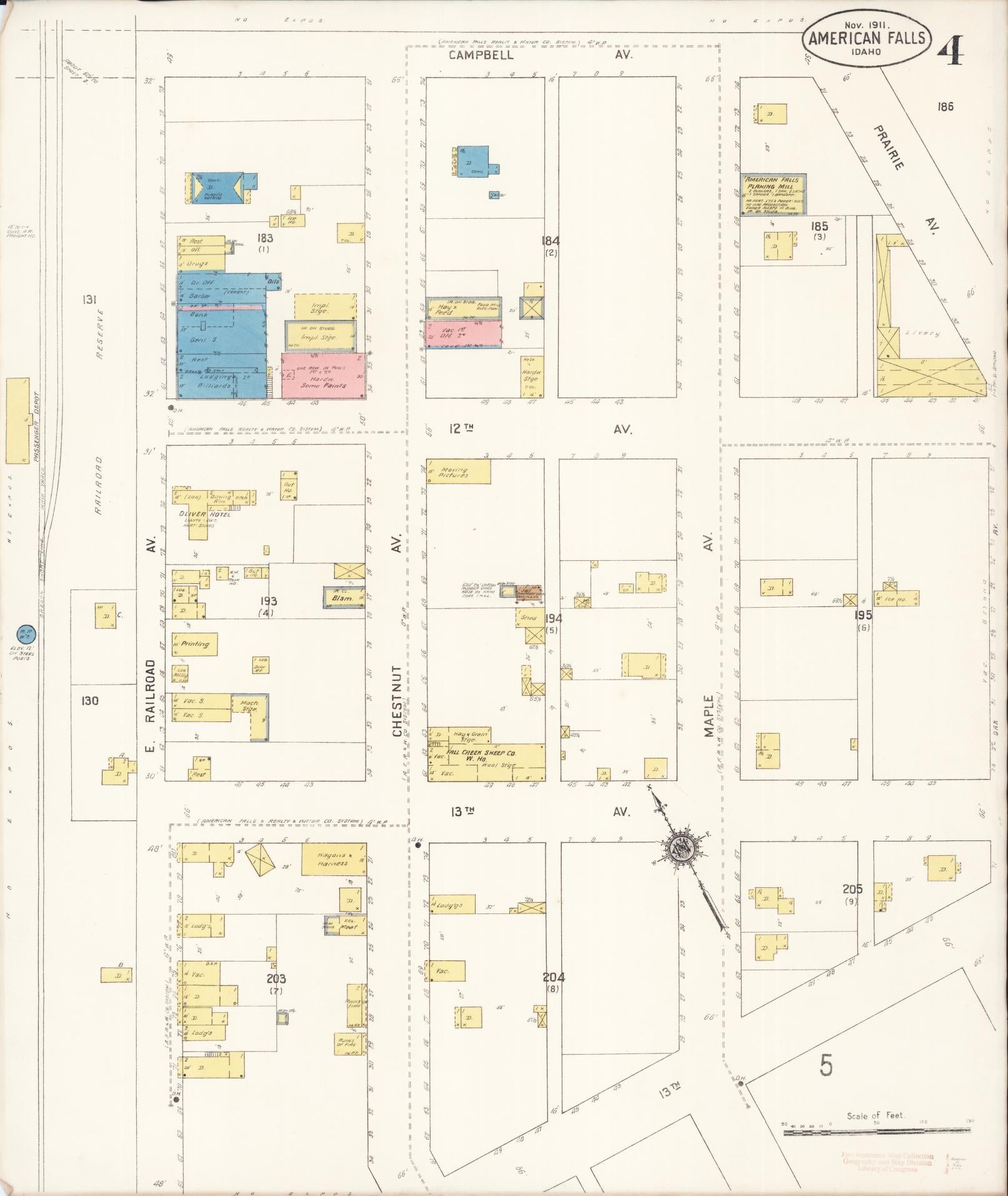 Sanborn Fire Insurance Map from American Falls, Power County, Idaho (1911), Sheet #0004 - Historic Sanborn Fire Insurance Map Print, vintage old map wall art, antique decor, genealogy gift, Idaho Idaho map