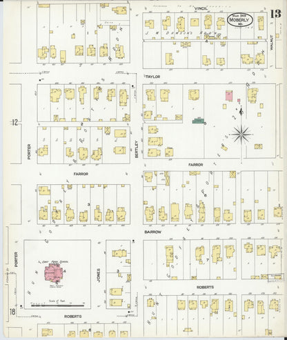 Sanborn Fire Insurance Map from Moberly, Randolph County, Missouri (1909), Sheet #0013 - Complete Map Set gallery image, historic Sanborn map, vintage wall art, Missouri Missouri