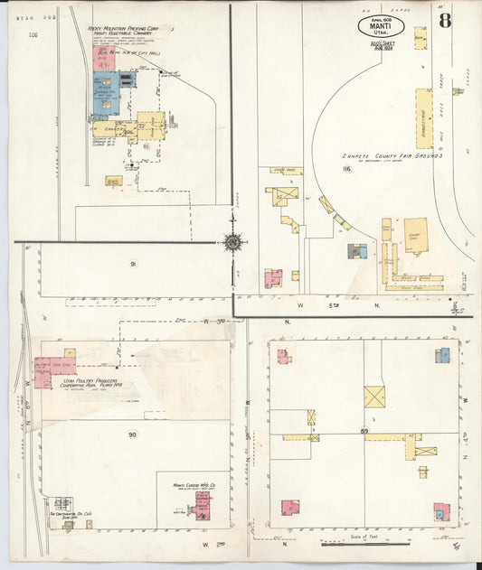 Sanborn Fire Insurance Map from Manti, Sanpete County, Utah (1931), Sheet #0008 - Historic Sanborn Fire Insurance Map Print, vintage old map wall art, antique decor, genealogy gift, Utah Utah map