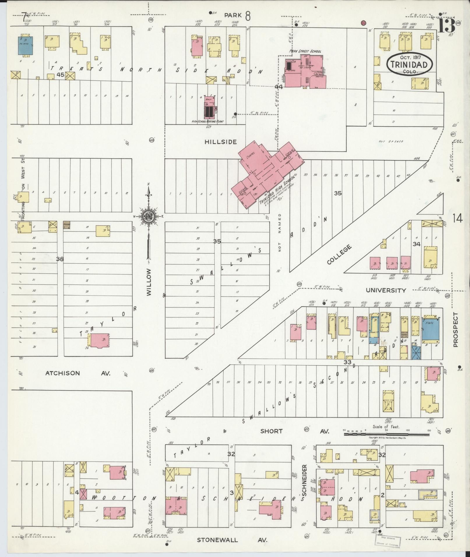 Sanborn Fire Insurance Map from Trinidad, Las Animas County, Colorado (1917), Sheet #0013 - Complete Map Set gallery image, historic Sanborn map, vintage wall art, Colorado Colorado